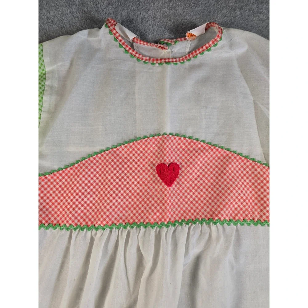 Miss B Nightgown Girls Size 12 White Gingham Heart Vintage 70s Prairie Cottage